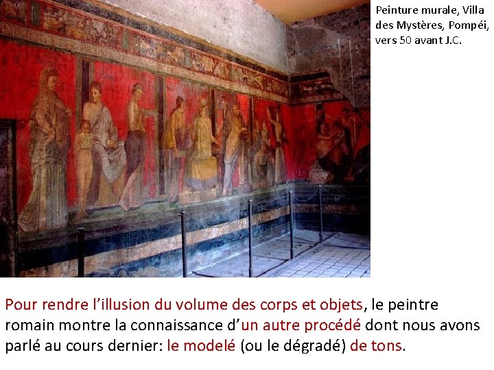 Peinture murale, Villa des Mystères, Pompéi, vers 50 avant J. C. Pour rendre l’illusion