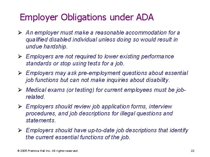 Employer Obligations under ADA Ø An employer must make a reasonable accommodation for a Employer Obligations under ADA Ø An employer must make a reasonable accommodation for a