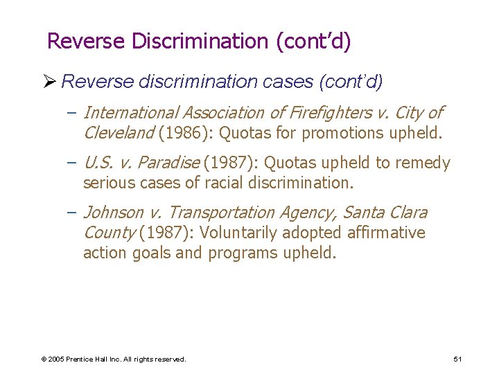 Reverse Discrimination (cont’d) Ø Reverse discrimination cases (cont’d) – International Association of Firefighters v. Reverse Discrimination (cont’d) Ø Reverse discrimination cases (cont’d) – International Association of Firefighters v.