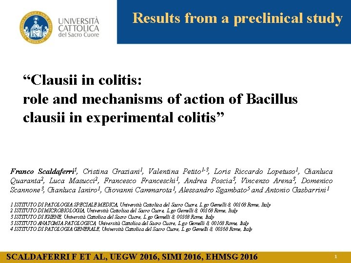 Results from a preclinical study “Clausii in colitis: role and mechanisms of action of