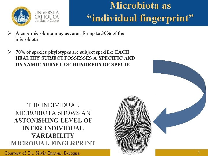 Microbiota as “individual fingerprint” Ø A core microbiota may account for up to 30%