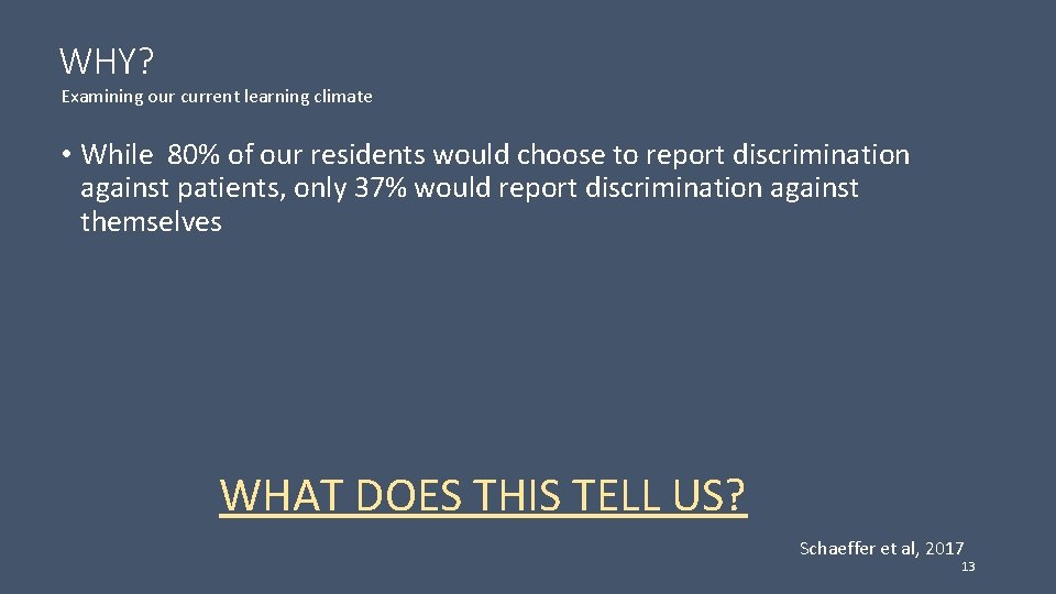 WHY? Examining our current learning climate • While 80% of our residents would choose