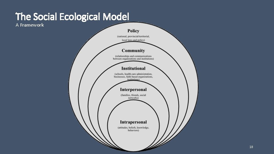 The Social Ecological Model A Framework 18 