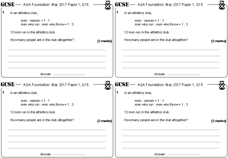 AQA Foundation: May 2017 Paper 1, Q 15 1 In an athletics club, men