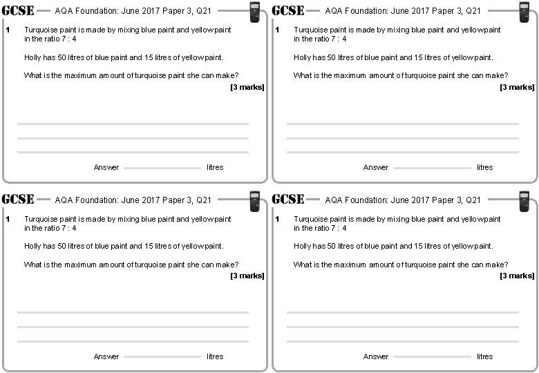 AQA Foundation: June 2017 Paper 3, Q 21 1 Turquoise paint is made by