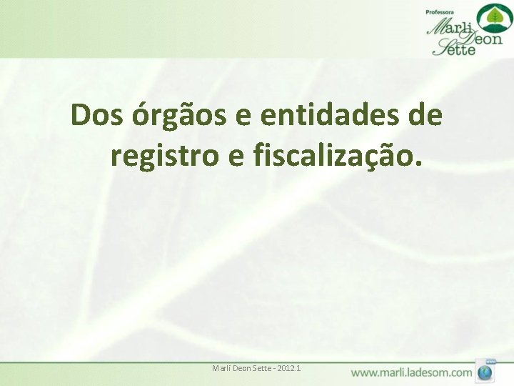 Dos órgãos e entidades de registro e fiscalização. Marli Deon Sette - 2012. 1 Dos órgãos e entidades de registro e fiscalização. Marli Deon Sette - 2012. 1