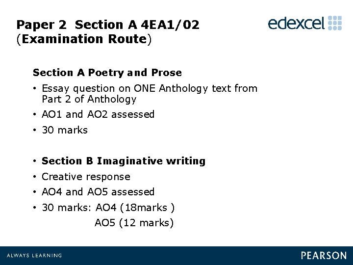 Paper 2 Section A 4 EA 1/02 (Examination Route) Section A Poetry and Prose