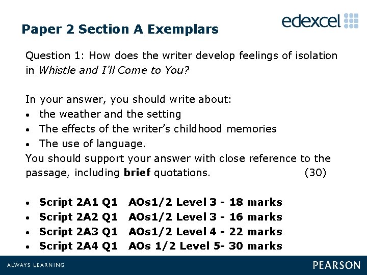 Paper 2 Section A Exemplars Question 1: How does the writer develop feelings of