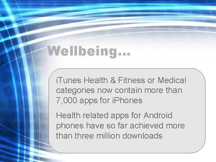 Wellbeing… i. Tunes Health & Fitness or Medical categories now contain more than 7,