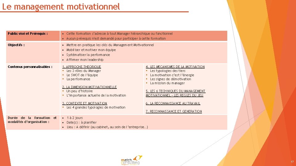 Le management motivationnel Public visé et Prérequis : Cette formation s’adresse à tout Manager