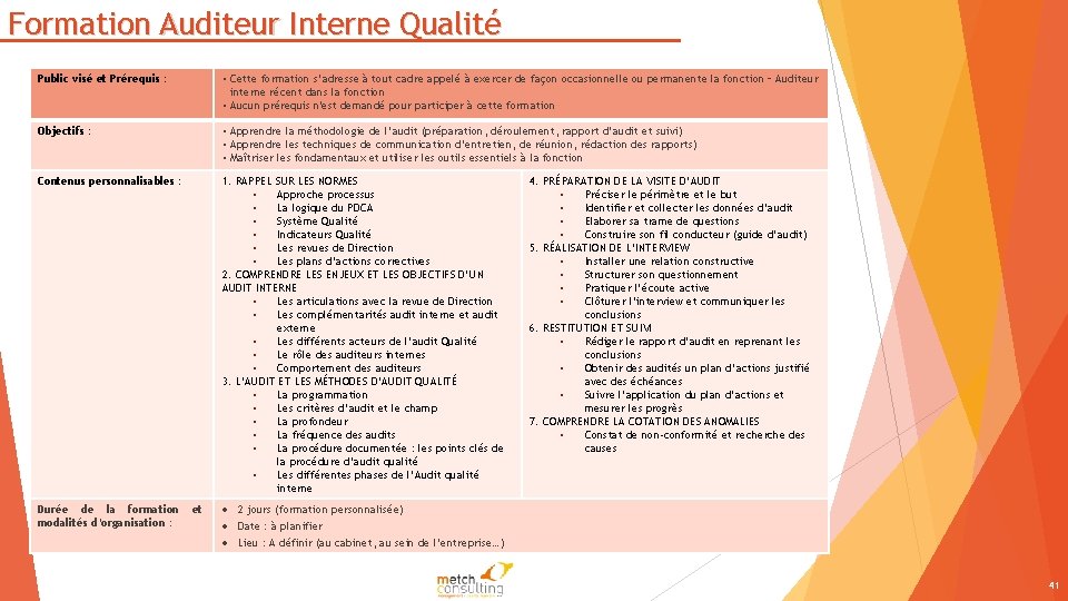 Formation Auditeur Interne Qualité Public visé et Prérequis : • Cette formation s’adresse à