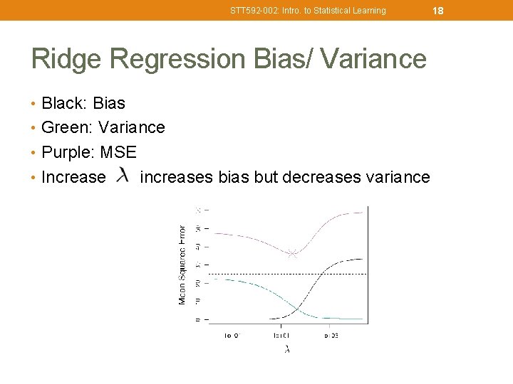 STT 592 -002: Intro. to Statistical Learning Ridge Regression Bias/ Variance • Black: Bias