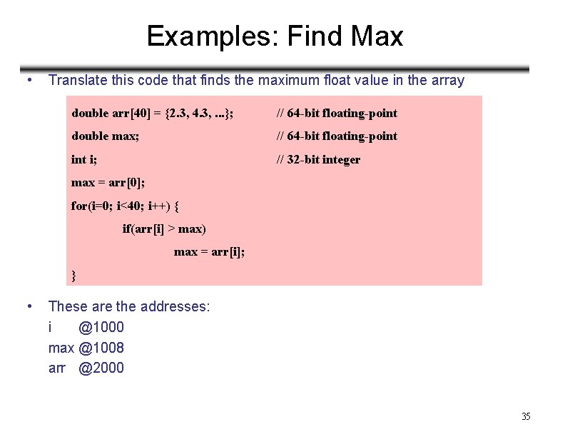Examples: Find Max • Translate this code that finds the maximum float value in