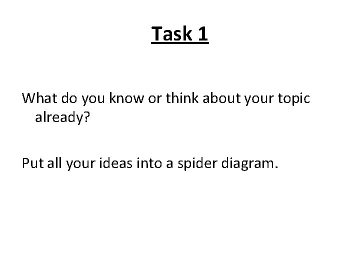 Task 1 What do you know or think about your topic already? Put all