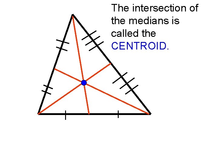 The intersection of the medians is called the CENTROID. 