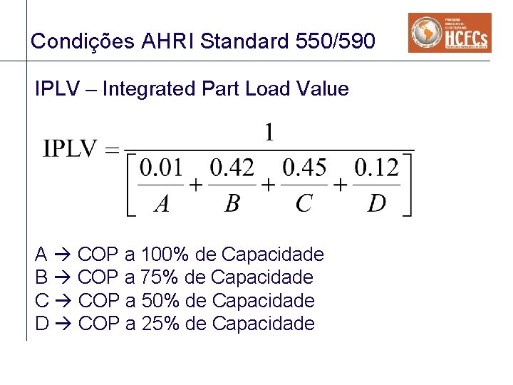 Condições AHRI Standard 550/590 IPLV – Integrated Part Load Value A COP a 100% Condições AHRI Standard 550/590 IPLV – Integrated Part Load Value A COP a 100%