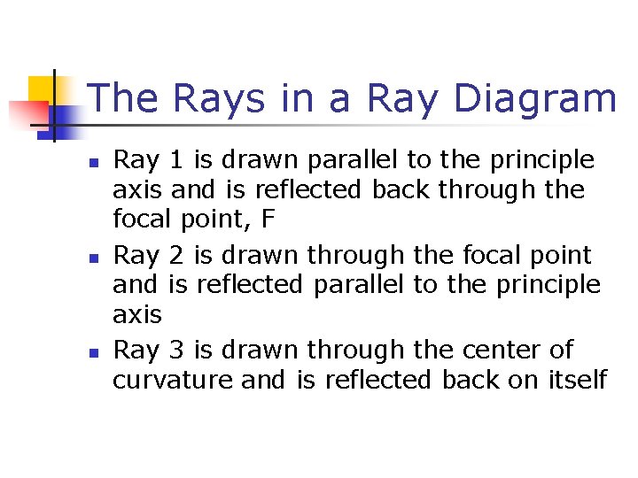 The Rays in a Ray Diagram n n n Ray 1 is drawn parallel