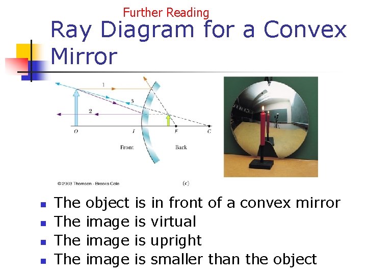 Further Reading Ray Diagram for a Convex Mirror n n The The object image