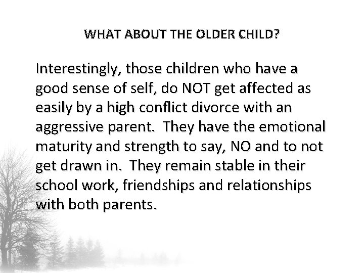 WHAT ABOUT THE OLDER CHILD? Interestingly, those children who have a good sense of