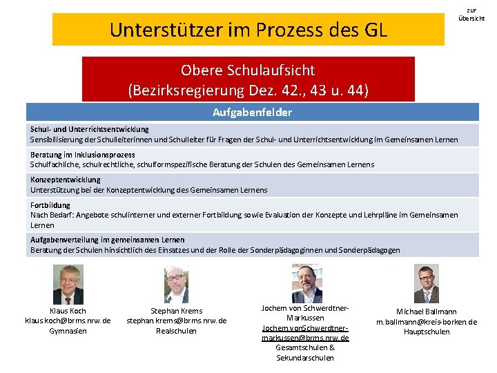 Unterstützer im Prozess des GL zur Übersicht Obere Schulaufsicht (Bezirksregierung Dez. 42. , 43