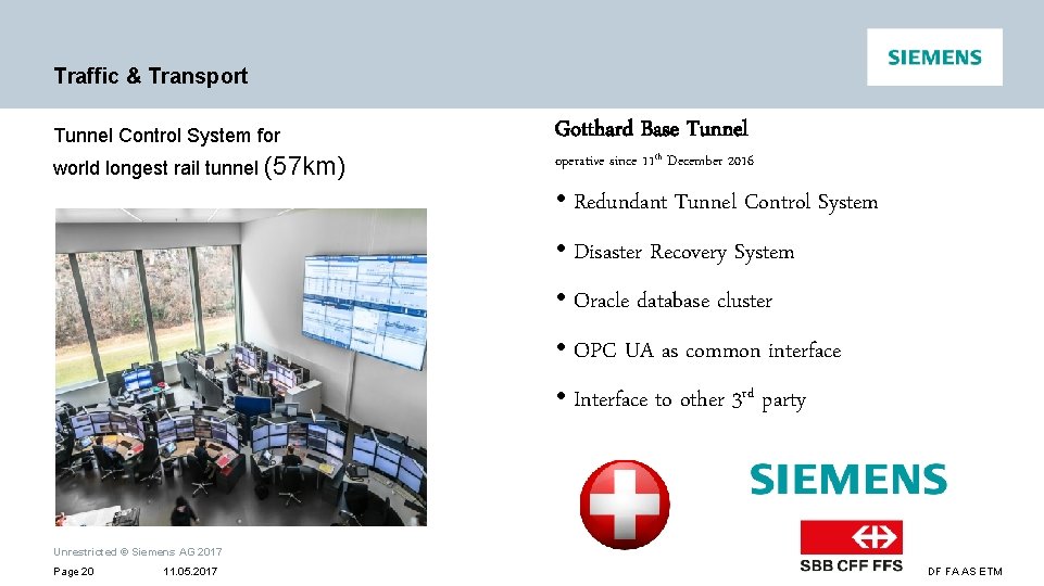 Traffic & Transport Tunnel Control System for world longest rail tunnel (57 km) Gotthard