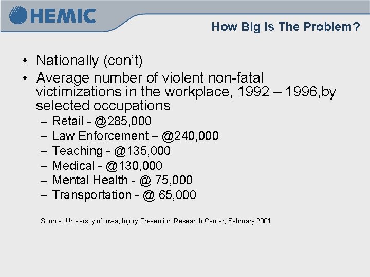 How Big Is The Problem? • Nationally (con’t) • Average number of violent non-fatal How Big Is The Problem? • Nationally (con’t) • Average number of violent non-fatal