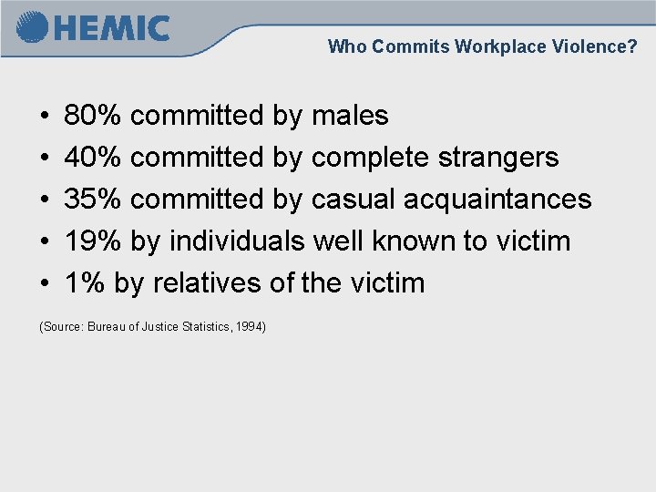 Who Commits Workplace Violence? • • • 80% committed by males 40% committed by Who Commits Workplace Violence? • • • 80% committed by males 40% committed by