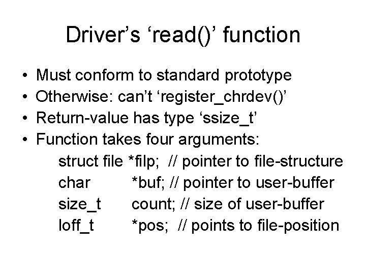 Character Driver Issues Implementing devphysmem Goals for physmem
