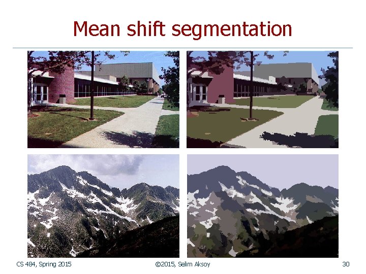 Mean shift segmentation CS 484, Spring 2015 © 2015, Selim Aksoy 30 