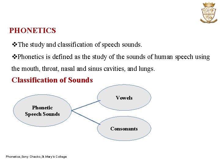 PHONETICS v. The study and classification of speech sounds. v. Phonetics is defined as