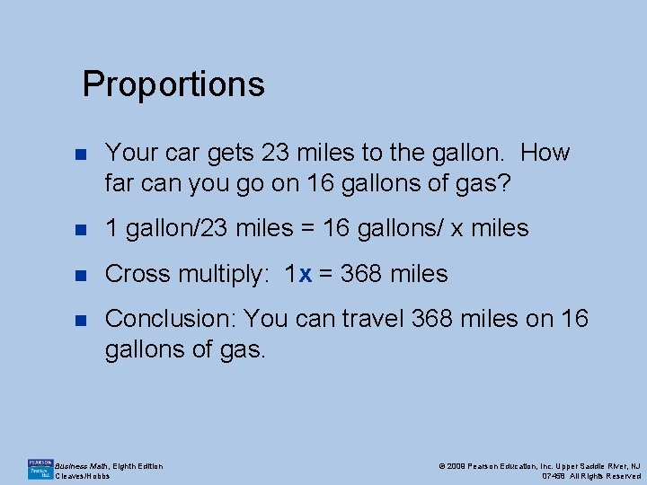 Proportions n Your car gets 23 miles to the gallon. How far can you