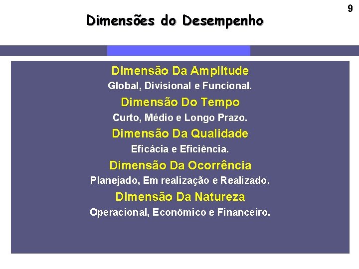 Dimensões do Desempenho Dimensão Da Amplitude Global, Divisional e Funcional. Dimensão Do Tempo Curto,