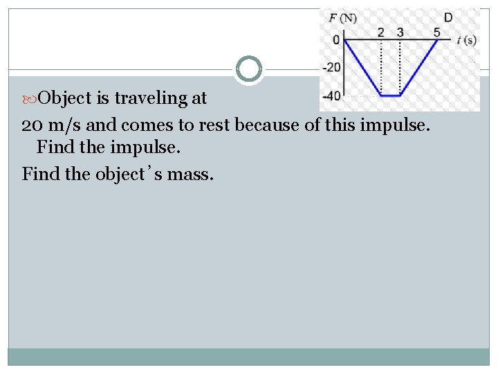  Object is traveling at 20 m/s and comes to rest because of this