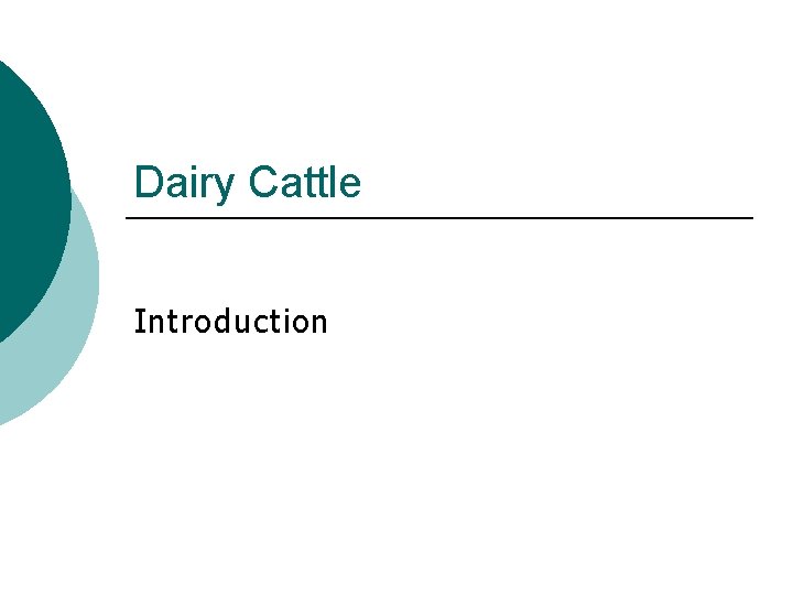 Dairy Cattle Introduction 