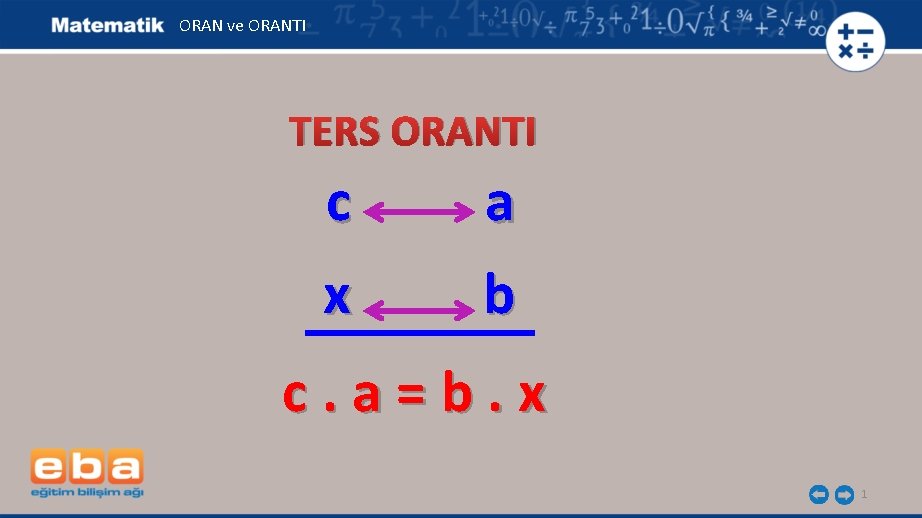 ORAN ve ORANTI TERS ORANTI c a x b c. a=b. x 1 