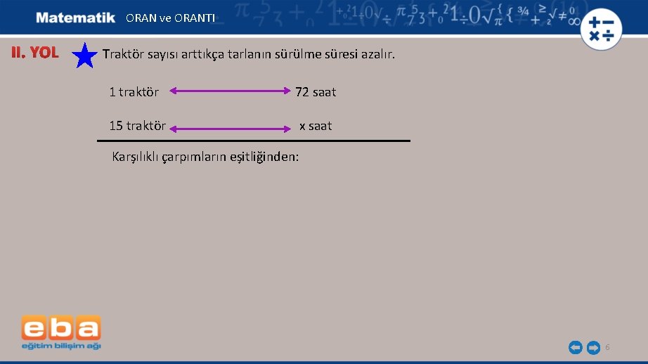 ORAN ve ORANTI II. YOL Traktör sayısı arttıkça tarlanın sürülme süresi azalır. 1 traktör