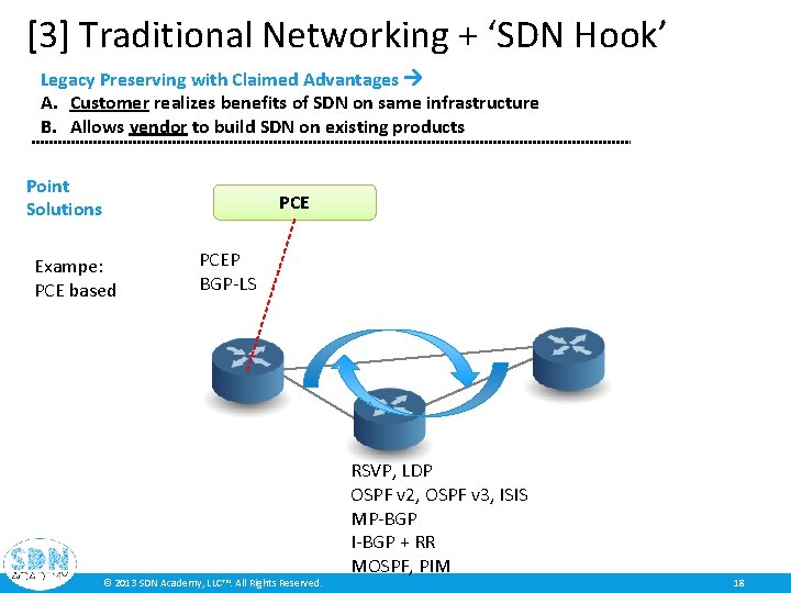 [3] Traditional Networking + ‘SDN Hook’ Legacy Preserving with Claimed Advantages A. Customer realizes