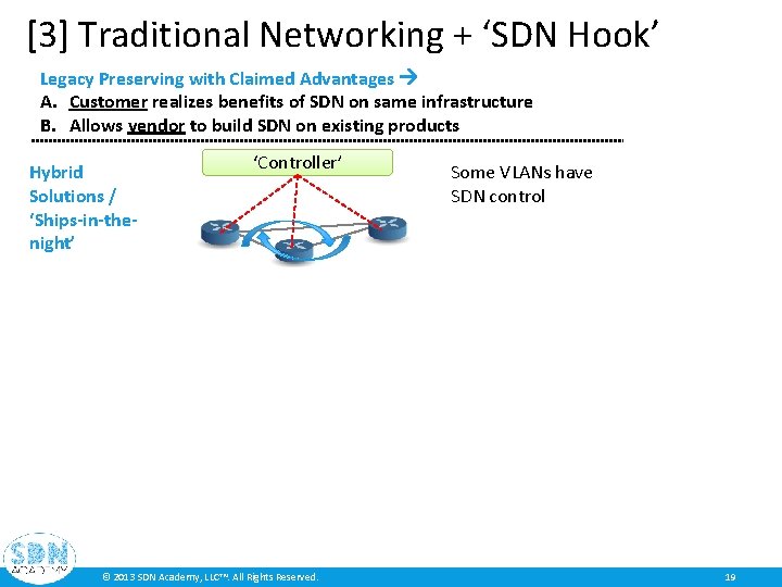[3] Traditional Networking + ‘SDN Hook’ Legacy Preserving with Claimed Advantages A. Customer realizes