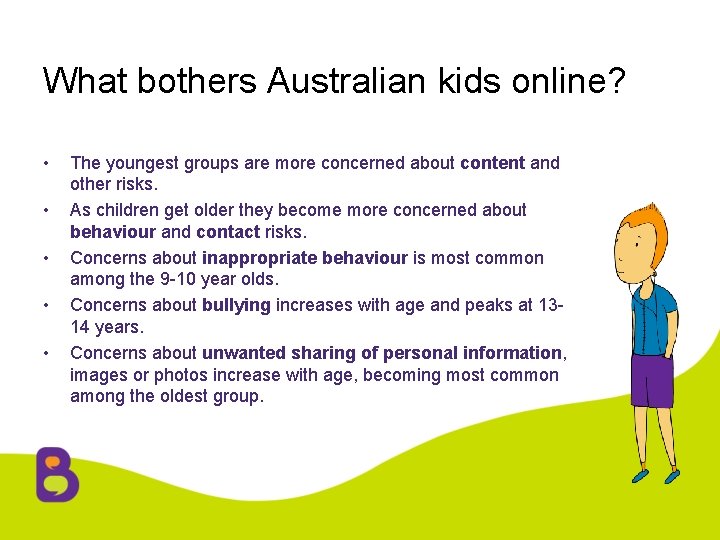 What bothers Australian kids online? • • • The youngest groups are more concerned