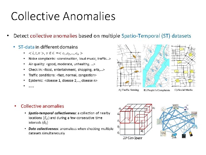 Collective Anomalies • Detect collective anomalies based on multiple Spatio Temporal (ST) datasets •