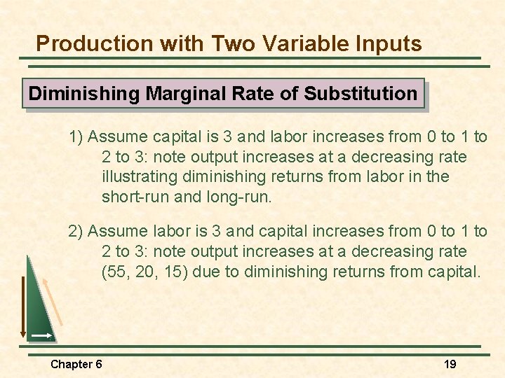 Production with Two Variable Inputs Diminishing Marginal Rate of Substitution 1) Assume capital is
