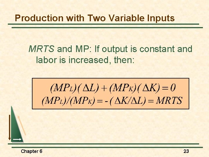 Production with Two Variable Inputs MRTS and MP: If output is constant and labor