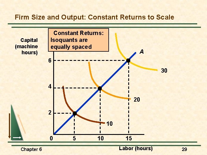 Firm Size and Output: Constant Returns to Scale Capital (machine hours) Constant Returns: Isoquants