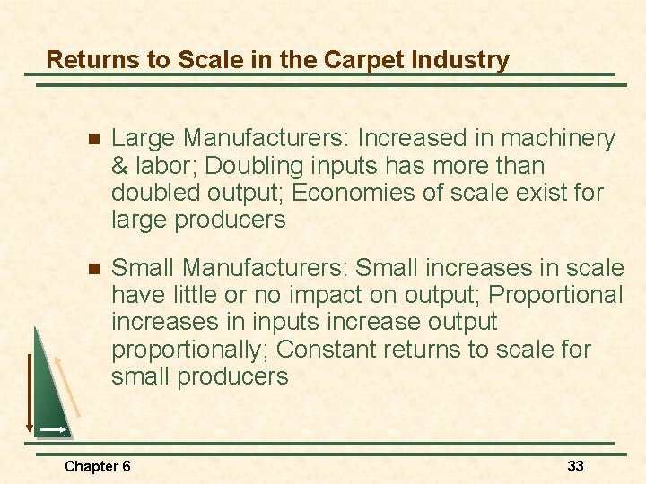 Returns to Scale in the Carpet Industry n Large Manufacturers: Increased in machinery &