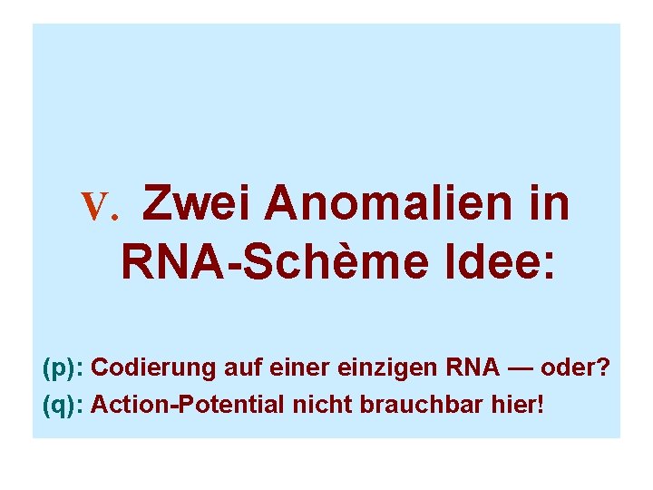 V. Zwei Anomalien in RNA-Schème Idee: (p): Codierung auf einer einzigen RNA — oder?