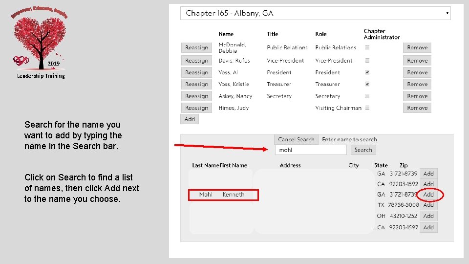 2019 Leadership Training Search for the name you want to add by typing the