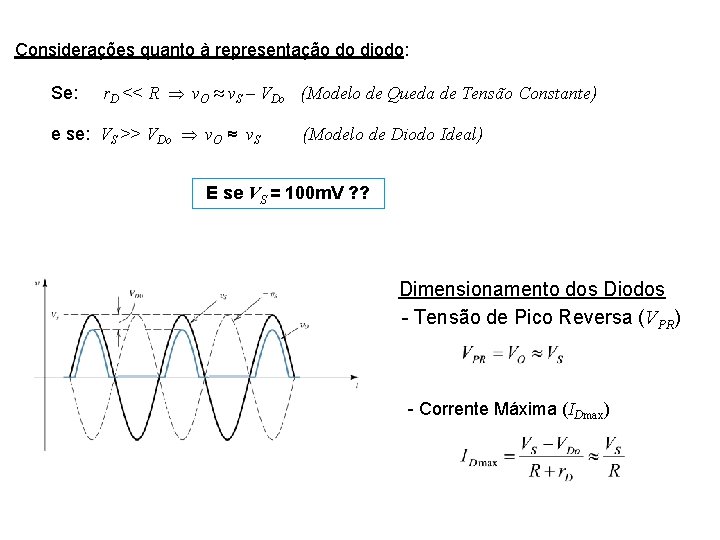 Considerações quanto à representação do diodo: Se: r. D << R v. O ≈