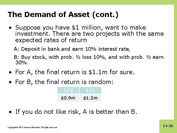 The Demand of Asset (cont. ) • Suppose you have $1 million, want to