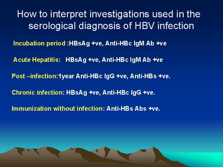 How to interpret investigations used in the serological diagnosis of HBV infection Incubation period