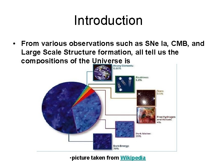 Introduction • From various observations such as SNe Ia, CMB, and Large Scale Structure